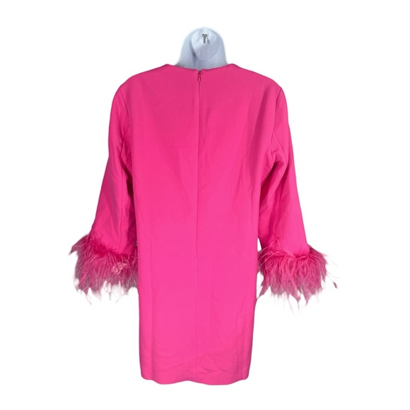 Tuckernuck Hot Pink Feather Trim Mod Mini Dress Party Cocktail M NWT - Picture 8 of 10